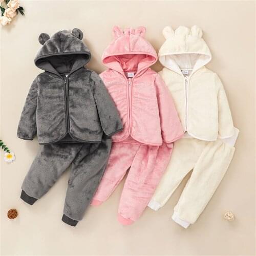 Newborn Baby Girls Boys Clothes Fleece Hooded Sweatshirt +Pants Set Baby Warm Outfits Winter Childrens Clothing 6 9 12 18 24 M
