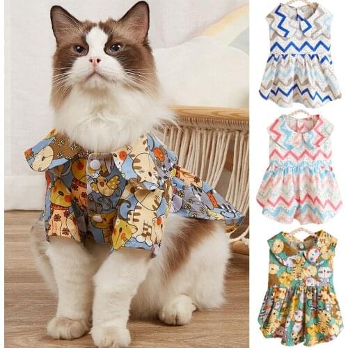 Summer Dog Dress for Pets Chihuahua Cute Stripe Print Cat Dresses Shirt Skirt Clothing for Puppy Cat Princess Jean Costume S-XL