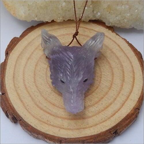 Purple Color Natural Stone Handmade Animal Pendant Bead Semi-precious stones Amethyst Carved Wolf Head For Women Necklace Gifts
