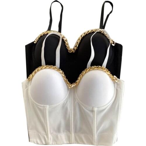 Casual Gold-Plated Chain Corset Top Nightclub Sexy Tops Women Crop Top To Wear Out Bra Push Up Bustier Female Tops Mujer