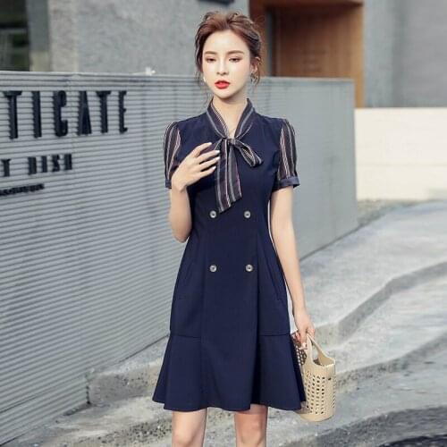 Chiffon Patchwork Causal Fashion Dress for Women Clothing 2020 Pocket Blue Ruffle Dress Woman Mini Summer Dresses for Women