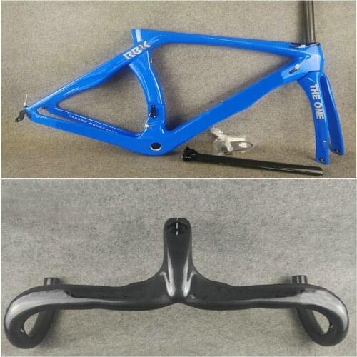 Blue RB1K THE ONE Carbon Road Bike Frame glossy bb86 and Black Carbon Handlebar