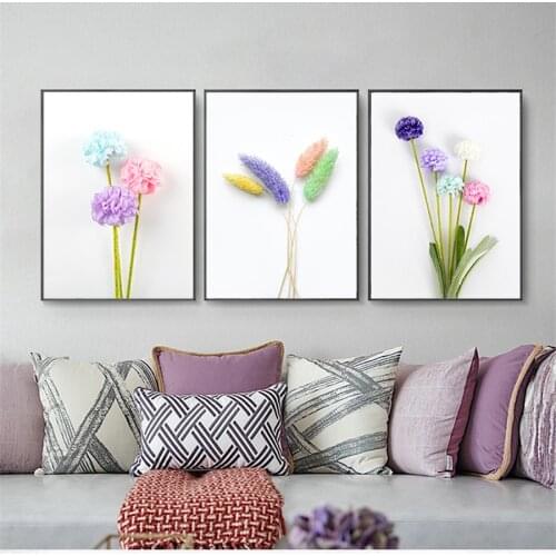 Nordic Blue Purple Pink Flower Wall Art Canvas Painting Posters and Prints Minimalist Living Room Bedroom Nursery Art Room Decor