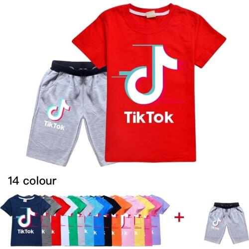 TIK TOK Boys' Tracksuit Summer T-shirt Baby Short-sleeved Pants Suit Cotton Male Childrens Clothing Kids Sports Suit