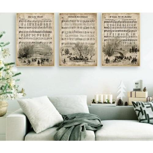Vintage Christmas Carols Posters and Prints Sheet Music Hymn Aged Antique Grunge Art Canvas Painting Picture Home Wall Art Decor