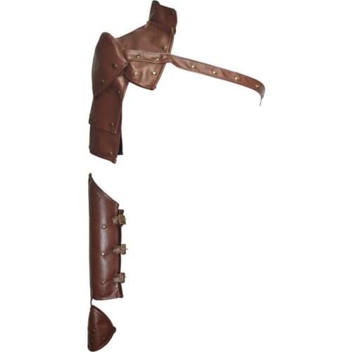 Vintage Brown PU Leather One Shoulder Vest Sleeve Steampunk Arm Retro Gothic Warmer Cosplay Corset Bracelet Straps Accessories