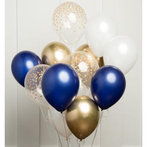 12pcs DIY Balloons Set Navy Blue Wine Red Silver Gold Metal Chrome Balloon Garland Wedding Engagement Birthday Decor Party