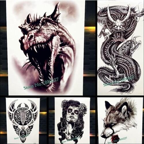 Black Dragon Jurassic Dinosaur Temporary Tattoo Stickers Body Art ARm Fake Flash Tattoo 21*15CM Men Women Waterproof Tatoo