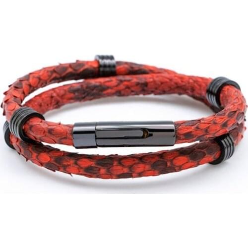 High End Python Leather Bracelet with 316L Stainless Steel Snake Leahter Bracelet Bangle BL-02978