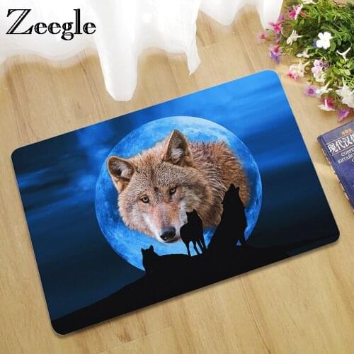 Zeegle Rubber Doormat Outdoor Rugs Wolf Printed Bath Mats Bathroom Carpet Anti-slip Kitchen Area Rug Bedroom Floor Mat