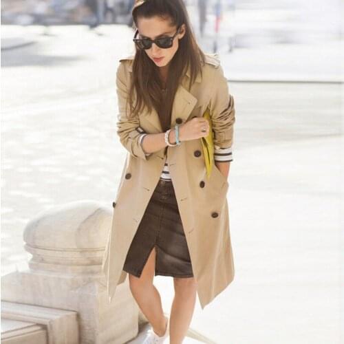Trench coat long spring waterfall runway dust coats women 2019 plus size double breasted female ladies windbreaker beige elegant