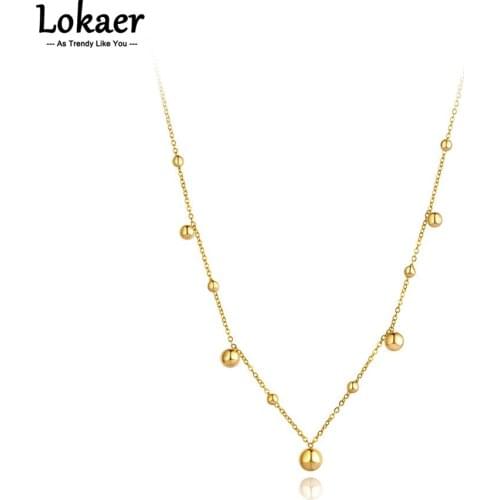 Lokaer Casual/Sporty Titanium Stainless Steel Round Ball Choker Necklace Fashion Chain Pendant Necklace Jewelry For Women N21145