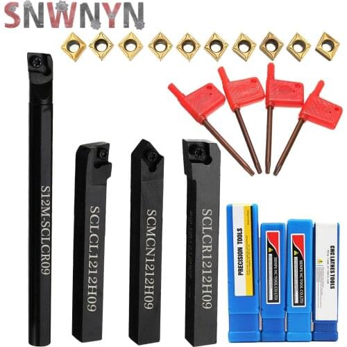 18pcs Lathe Turning Tool Set 10pcs Carbide Insert Blades + 4pcs Turning Tool Holder + 4pcs Wrench Machine Tool S12M