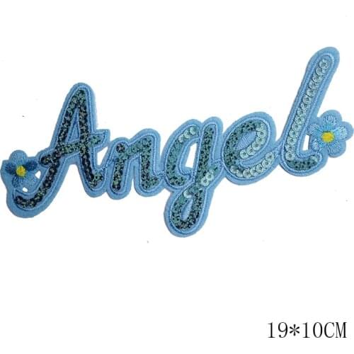 2pc/lot Fabric and sequins angel iron on transfer patches hot fix rhinestone motif designs iron on transfer