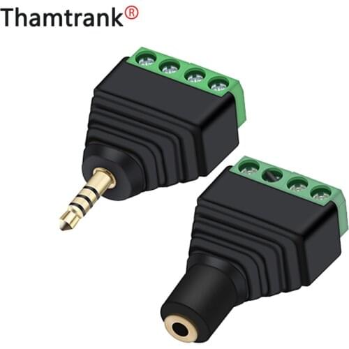 3.5mm 4pole 1/8 Inch Stereo Male Plug to AV Screw Video Balun Terminal Jack 3.5 mm Male 4 pin Terminal Block Plug Connector