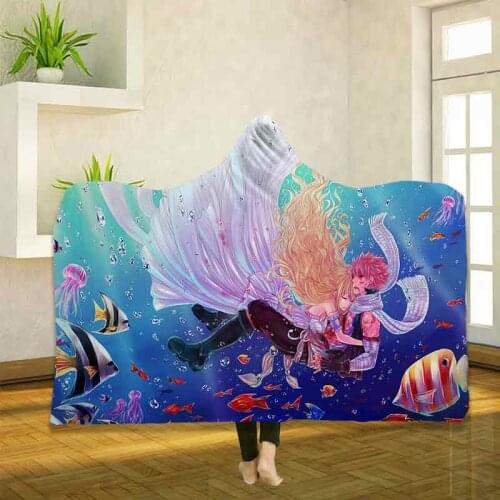 Anime Fairy Tail 3D Printing Throw Hooded Blanket Wearable Warm Fleece Bedding Office Quilts Soft Adults Travel 19