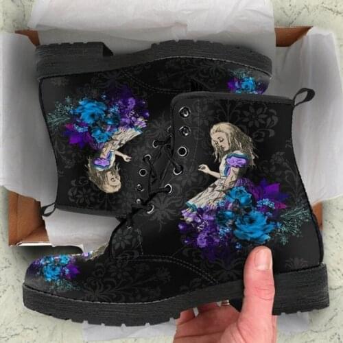 Marten boots lady 21 autumn winter leisure lacing British trend high help animation pattern round head large size female boots