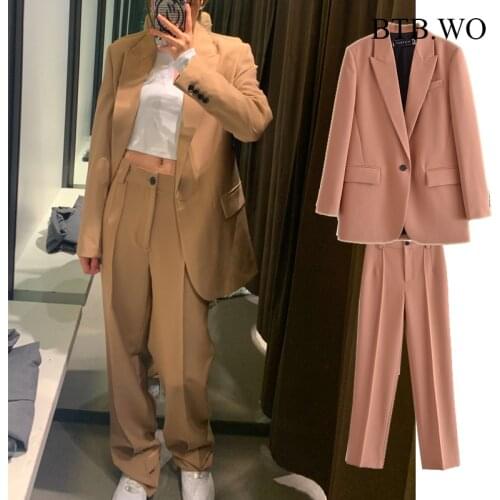 BTB.WO 2021 Women england office lady simple solid casual za blazer women blazer mujer pants Ladies trousers 2 pieces set