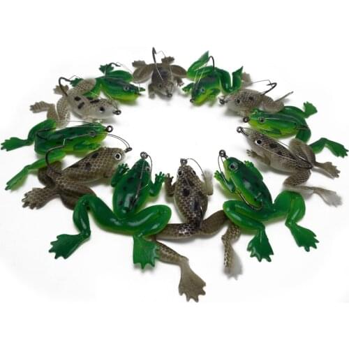 CATCHSIF 12pcs weedless Lifelike Soft Frog Lures with Fishing Rigged Worm Hooks