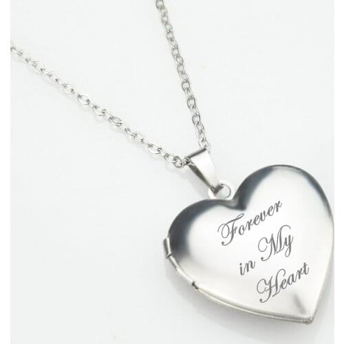 Custom "Forever in My Heart" Locket Necklace That Holds Pictures in metal heart - 0.9 Inch X 0.9 Inch - Includes 22 inch Chain