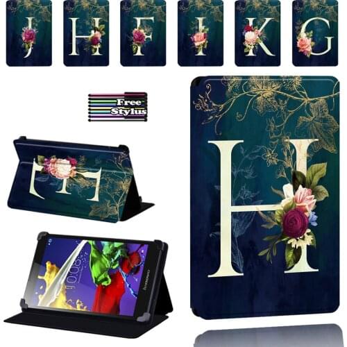 Flower Letter Pattern Case for Lenovo Tab 2 A7/A8/A10-70/Tab 3/Tab 4 High Quality PU Leather Tablet Foldable Case + Pen