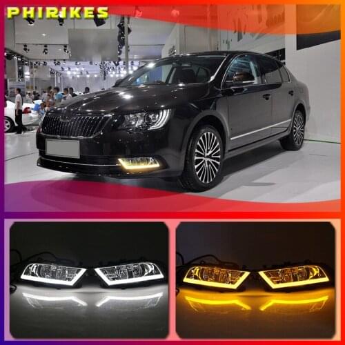 For Skoda Superb 2013-2015 Super Brightness Waterproof ABS Car DRL 12V LED Daytime Running Light With Fog Lamp Cover