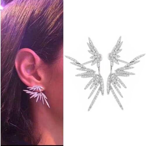 Dual Used Top Quality Fashion Micro Pave CZ Crystals Irregular Leaf Silver Studs Earrings For Women Wedding Jewelry