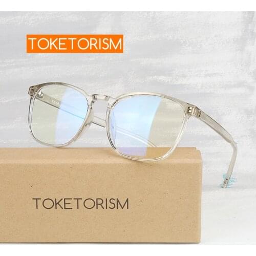 Toketorism Elasticity tr90 Square Frame Bluelight Glasses Women Mens Eyeglass for Computer
