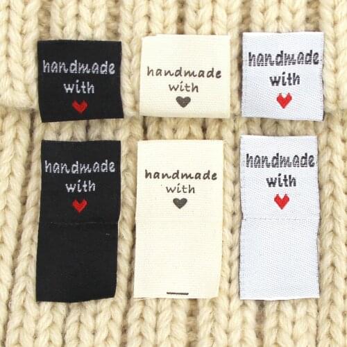 50Pcs Handmade With Love Labels For Clothing Tags Fabric Hand Made Label Woven Tags For Handmade DIY Gift Sewing Accessories