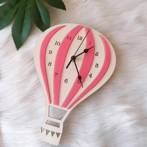Nordic Style Hot Air Balloon Shape Wooden Mute Wall Clock Kid Bedroom Home Decor