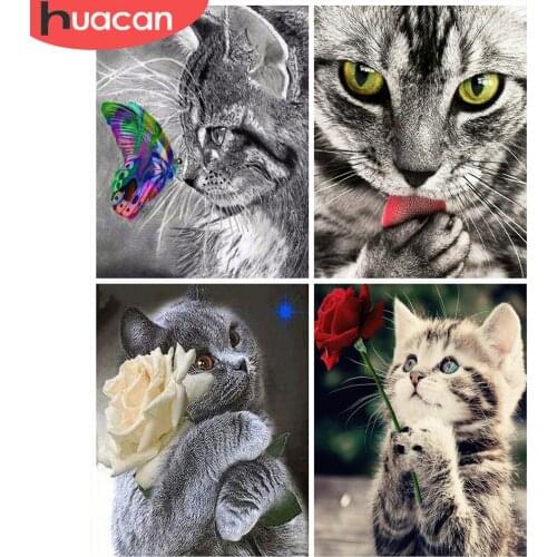 HUACAN Painting By Number Cat Animal Handpainted Acrylic Wall Art Gifts Coloring By Numbers For Children Living Room Decoration