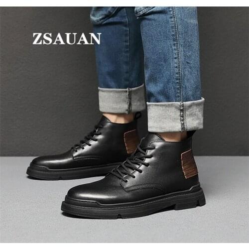 ZSAUAN Leather Work Boots for Men Casual Autumn Simple Men Shoes Trendy