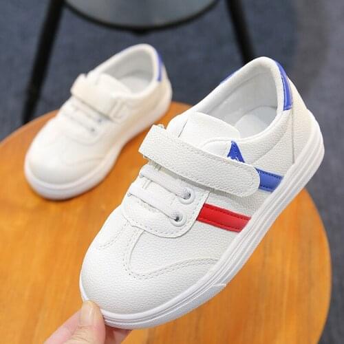 New Spring Children Sneakers PU Leather Boys/Girls Sports Shoes Baby Toddler Casual Shoes White/Black Running Brand Kids Shoes
