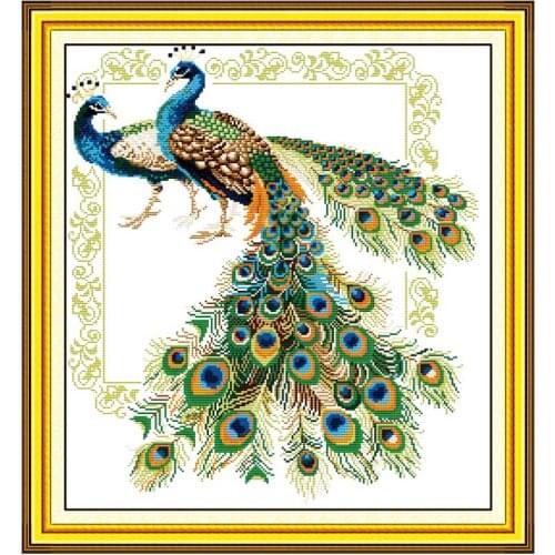 Lucky Peacocks Counted Cross Stitch Handmade 11CT 14CT Cross-stitch animals Cotton Cross Stitch Kits for Embroidery