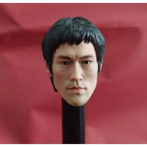 1/6 Scale Kungfu Burce Lee Head Sculpt Classic Calm Male Soldier Head Carving for 12in Phicen JIAOUL Action Figure Toy