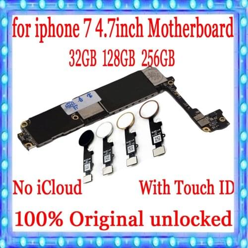 For iPhone 7 4.7inch Motherboard With Touch ID/Without Touch ID ,100% Original Unlocked Logic Board +Chips 32GB / 128GB / 256GB