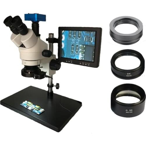 HDMI USB 7-45X Simul-Focal Continuous Zoom Trinocular Stereo Microscope 21MP Camera 144 LED Universal Stand Phone Repair