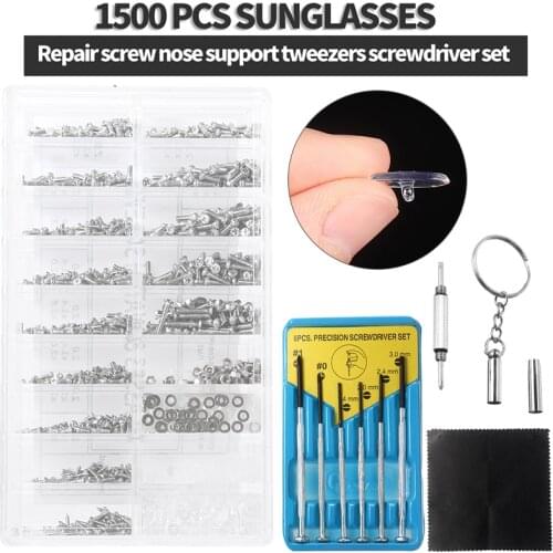 1500pcs Eye Glasses Repair Tool Tiny Screws Nose Pads Nut Assortment Screwdriver Tweezers Kit Eyeglasses Eyewear Repairing