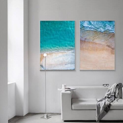 Blue Sea Water Ocean Waves Canvas Painting Modern Seascape Coastal Beach Wall Art Nordic Poster Wall Pictures for Living Room