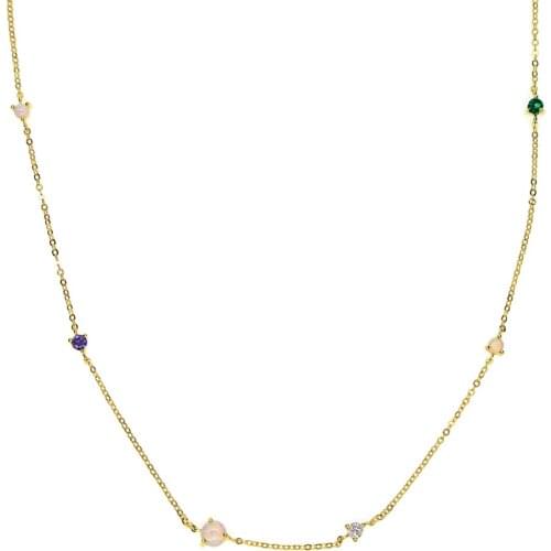 2017 new High quality bezel cz opal pendant necklaces station statement gold color Colorfu cz necklace