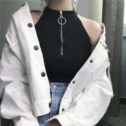 Autumn/winter 2020 new camisole womens outer wear Hong Kong-style retro chic sexy inner knit zipper bottoming shirt tops