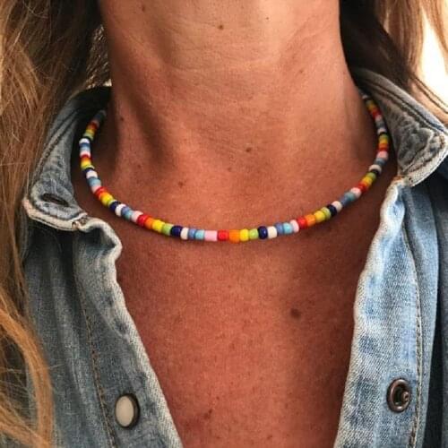 Bohemia Fashion Small Beaded Necklaces For Women Vintage Colorful Beads Short Choker Charm Boho Necklace Cool Neck Jewelry