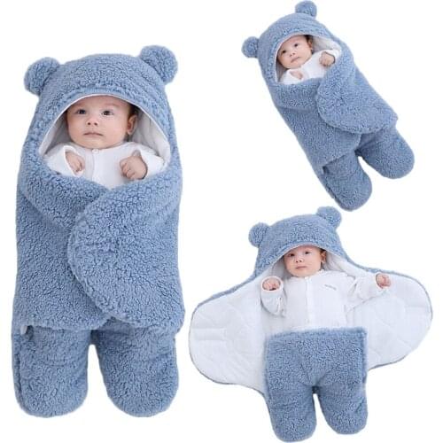 Newborn CamoFleece Swaddling Blankets Autumn Winter Thicken Baby Bear Soft Fluffy Cotton Plush Sleeping Swaddle Wrap Bedding
