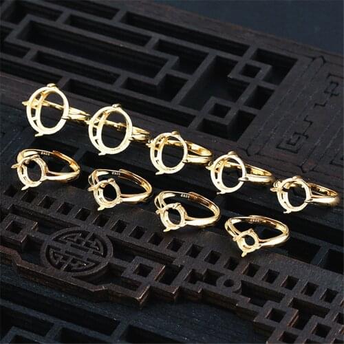 Adjustable Ring Setting for 4x4mm/5x5mm/6x6mm/8x8mm/10x10mm/12x12mm/15X15mm Round Cabochons Yellow Gold Plated 925 Silver