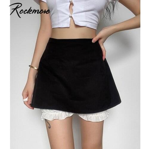 Rockmore Sexy Mini Bud Pants Skirt Streetwear Summer Party Clubwear A-Line Skirts Black High Waist Female Solid Skort Skirts Y2K