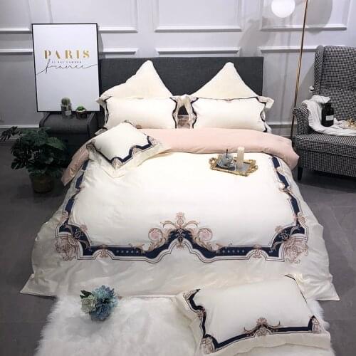 Luxury Europe Palace Embroidery White Egyptian Cotton High Quality Bedding Set Double Duvet Cover Bed Sheet Linen Pillowcases