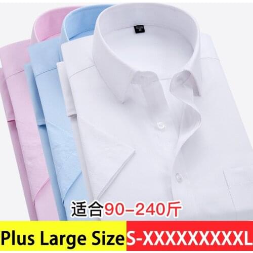 Twill Pure Color 9XL 8XL 7XL 6XL large size Men Shirt Short Sleeve Slim Fit Formal Mens White Shirt Business Male Social Shirts