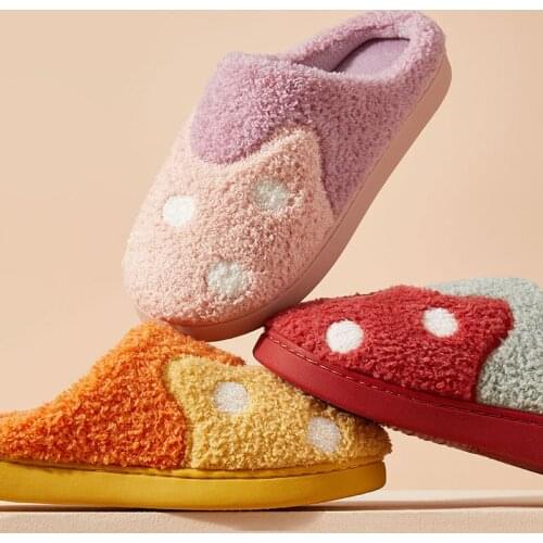 Winter slippers women Thick-soled home scuff slippers Mixed Colors dots Furry slippers indoor warm plush house slippers