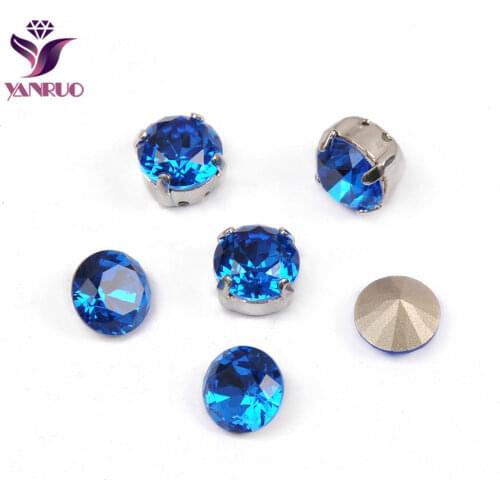 YANRUO 1357 All Sizes Capri Blue Brilliant Cut Glass Stones Sewing Rhinestones Point Back Strass Crystals For Needlework