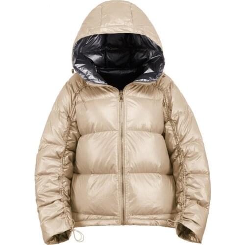 2021 Hot Outerwear Gold Silver Double Side Down Coat Winter Jacket Women Hooded White Duck Parkas Female Warm Snow Down